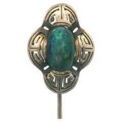 Art Deco Natural Black Opal Stick Pin 14K Yellow Gold