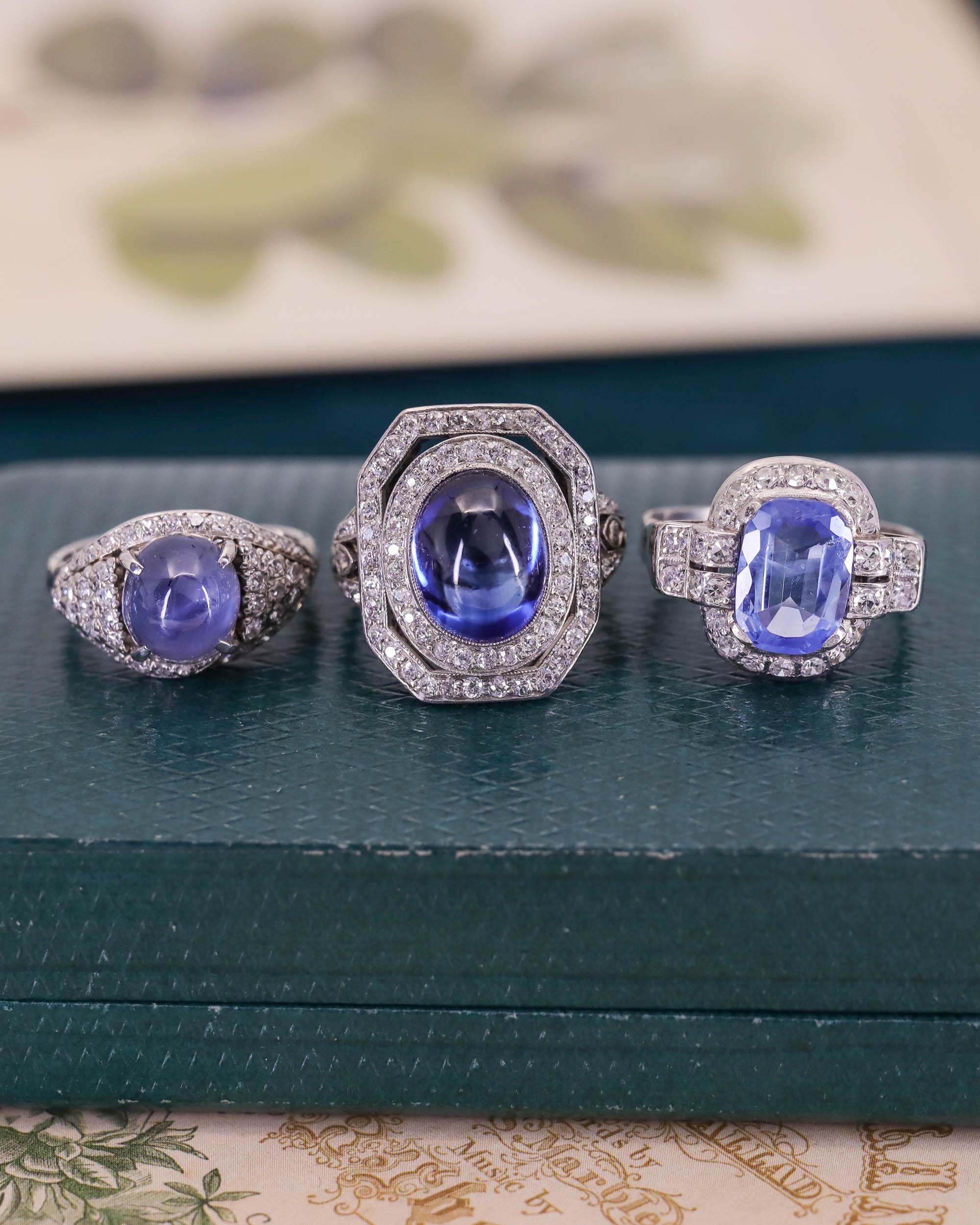 Bague Art déco en saphir bleu naturel et diamants avec certificat EGL en vente 3