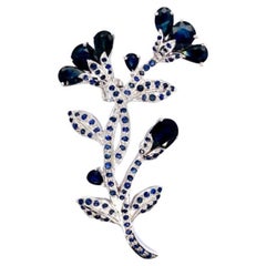 Genuine Blue Sapphire Tulip Flower Brooch Pin in 925 Sterling Silver