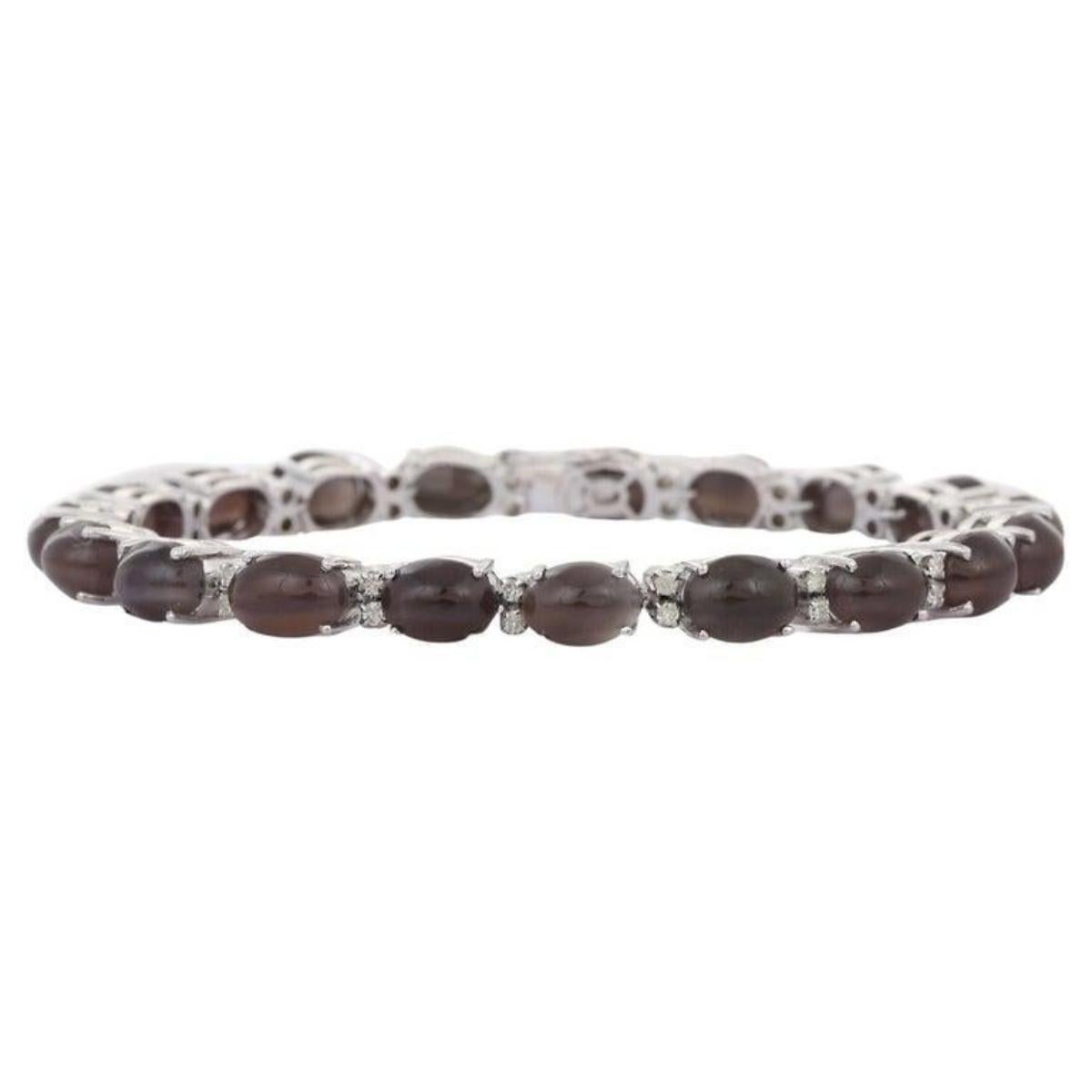 Pulsera de Tenis Art Decó de Ojo de Gato Natural y Diamantes con Oro Blanco Macizo de 18k en venta 6