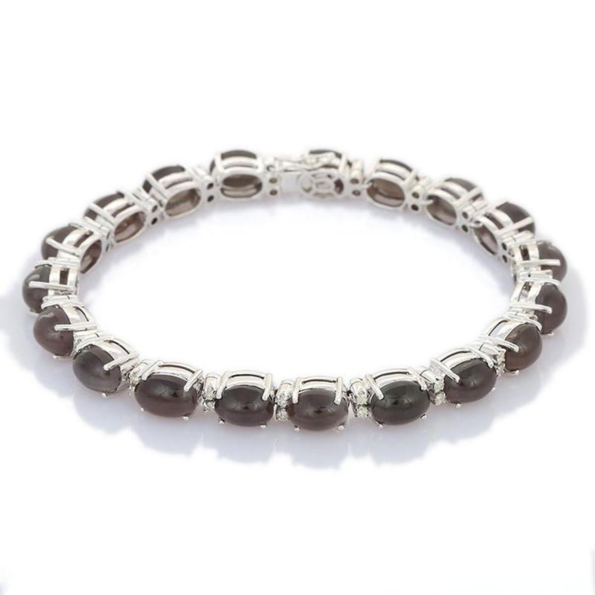 De las mujeres Pulsera de Tenis Art Decó de Ojo de Gato Natural y Diamantes con Oro Blanco Macizo de 18k en venta