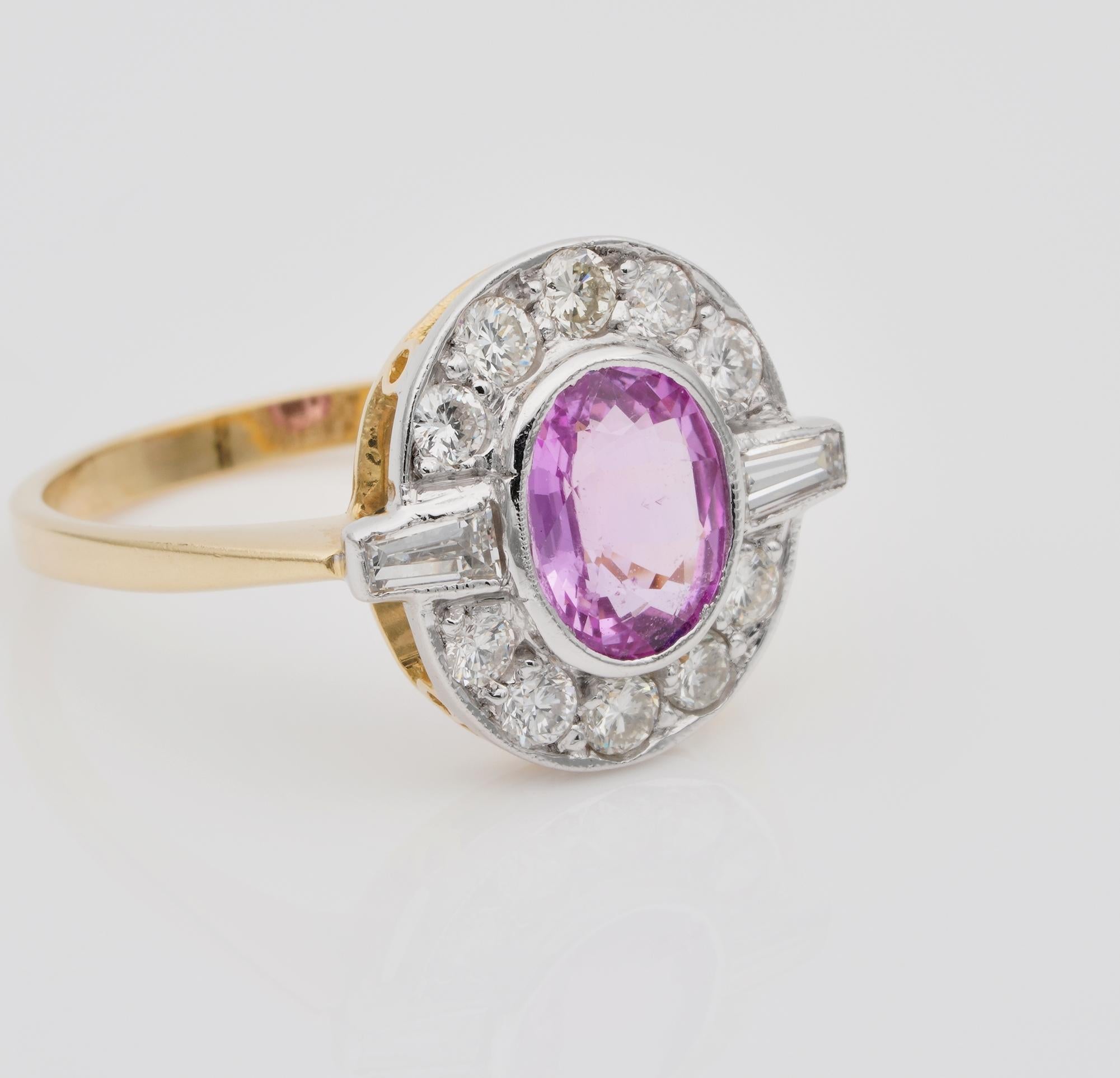 Art Deco Natural Pink Sapphire Ceylon Origin Diamond Ring In Good Condition In Napoli, IT