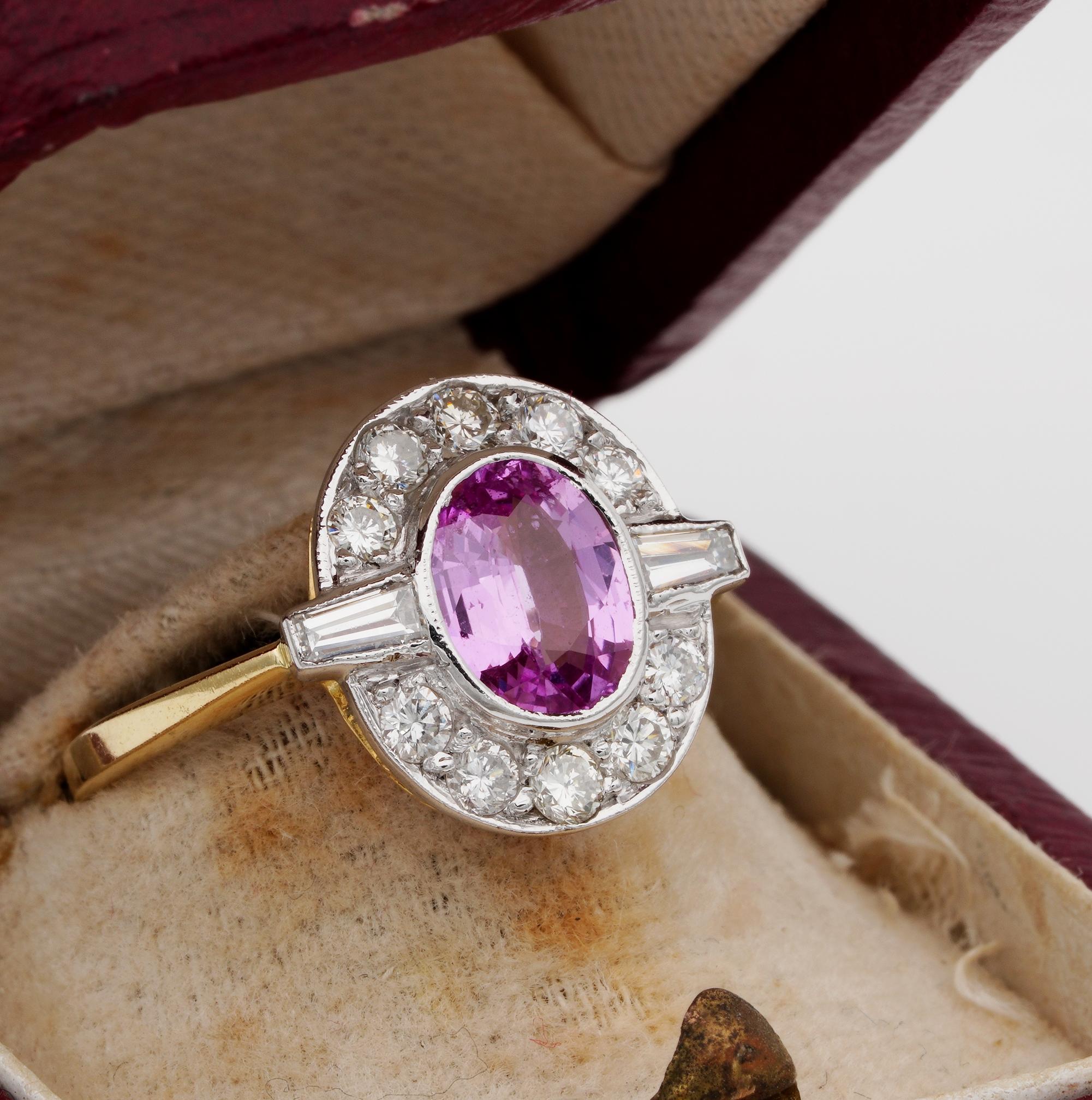 Women's Art Deco Natural Pink Sapphire Ceylon Origin Diamond Ring