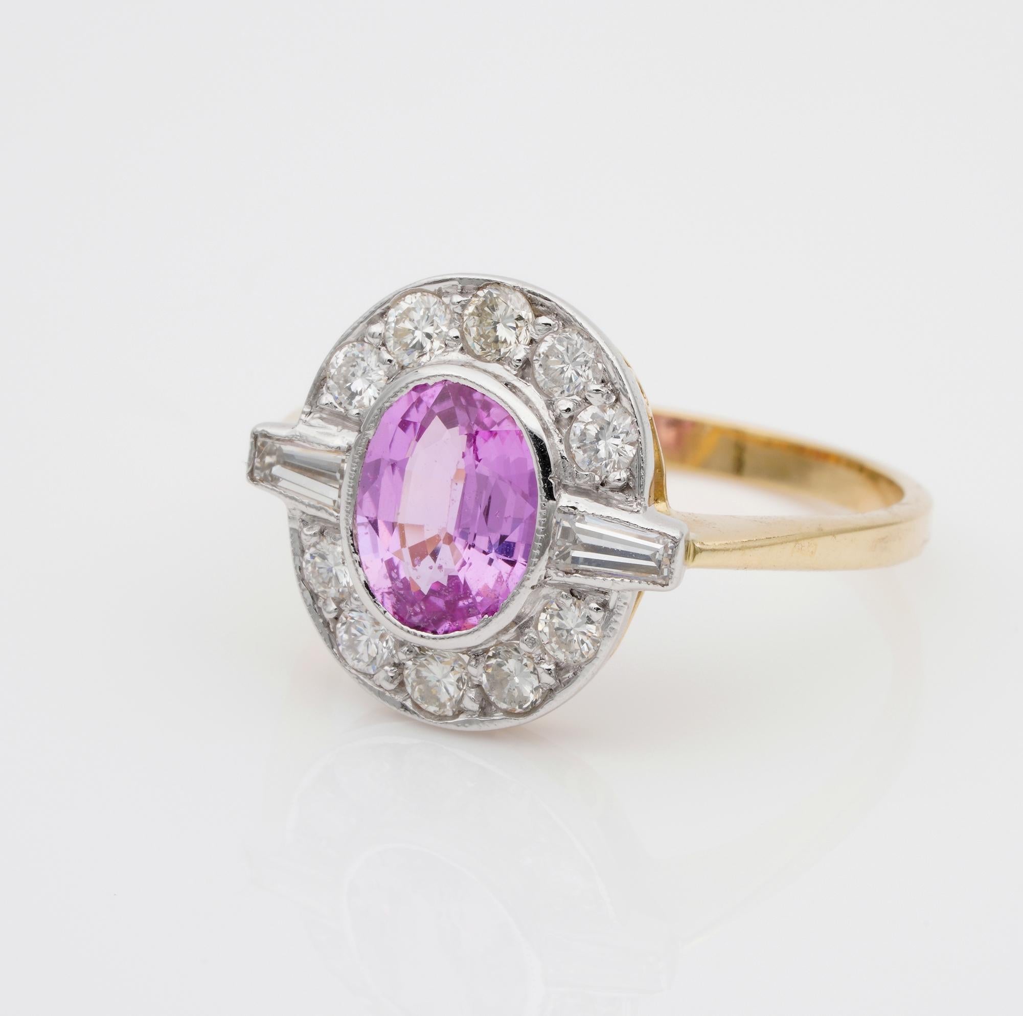 Art Deco Natural Pink Sapphire Ceylon Origin Diamond Ring 1