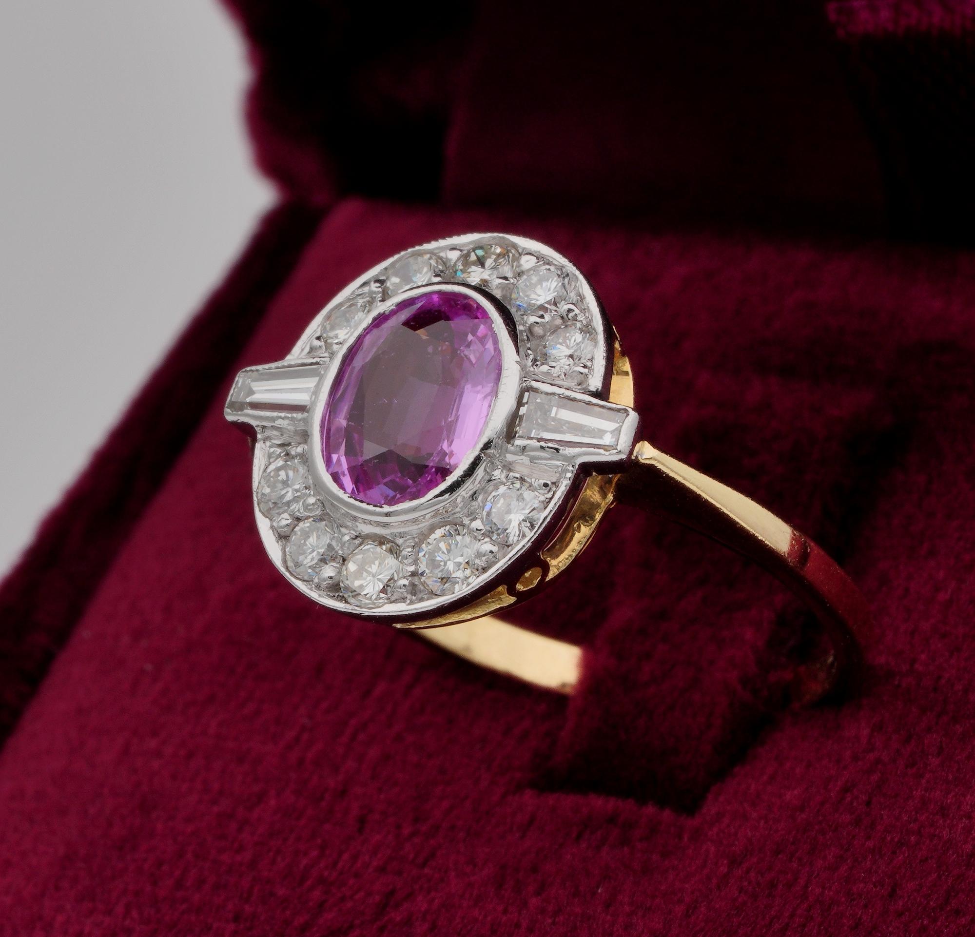Art Deco Natural Pink Sapphire Ceylon Origin Diamond Ring 2