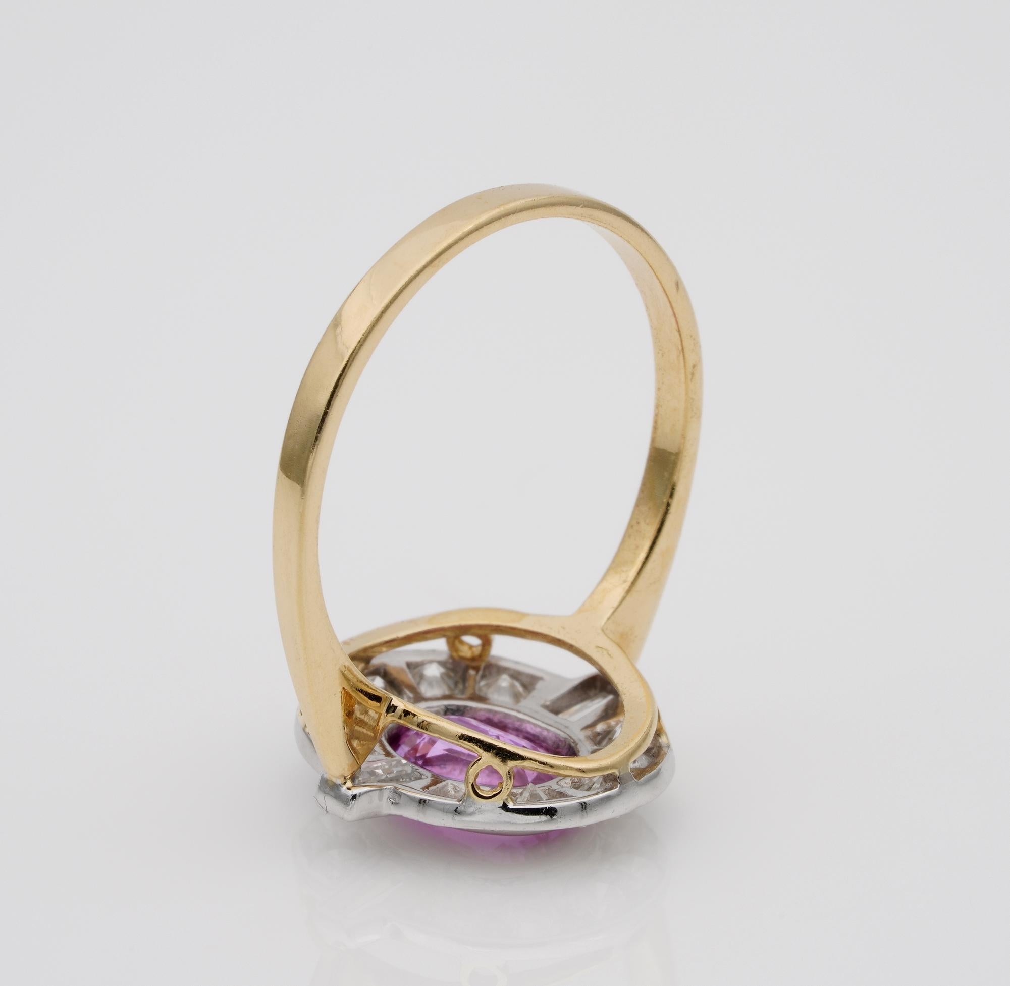 Art Deco Natural Pink Sapphire Ceylon Origin Diamond Ring 3