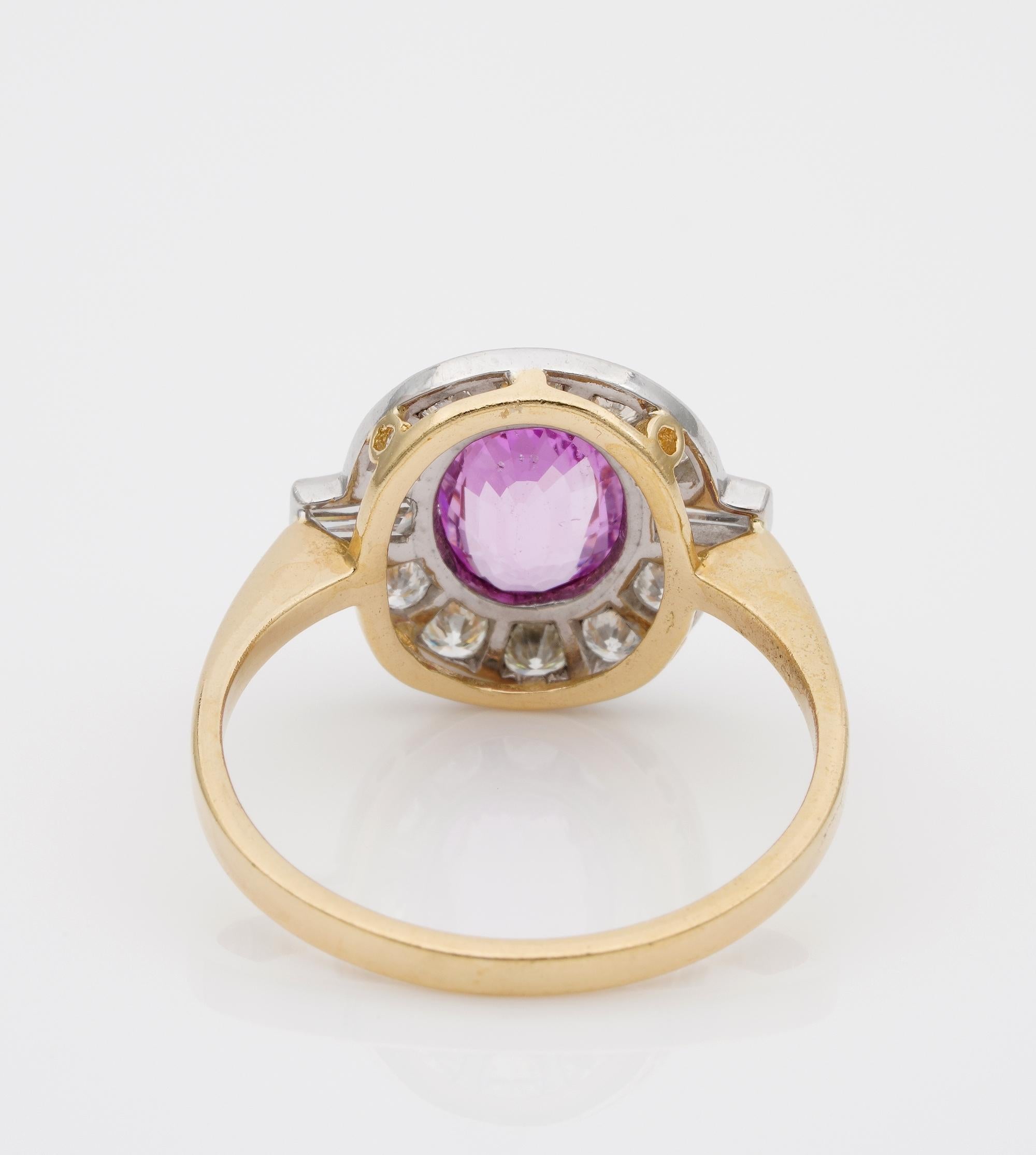 Art Deco Natural Pink Sapphire Ceylon Origin Diamond Ring 4