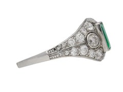 Art Deco Natural Colombian Emerald & Diamond Bombé Ring, American, circa 1930