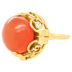 Art Deco Natural Coral and Gold Ring