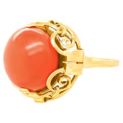 Ring aus natürlicher Koralle und Gold im Art déco-Stil