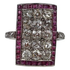 Art Deco Natural Diamond and Ruby Rectangular Cocktail Ring Art Deco Natural Diamond and Ruby Rectangular Cocktail Ring