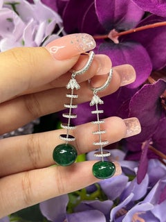 Art Deco Natural Emerald and Diamond Drop Earrings, 16.52 ct, 18K Gold