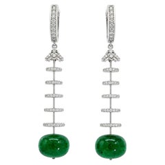 Art Deco Natural Emerald and Diamond Drop Earrings, 16.52 ct, 18K Gold