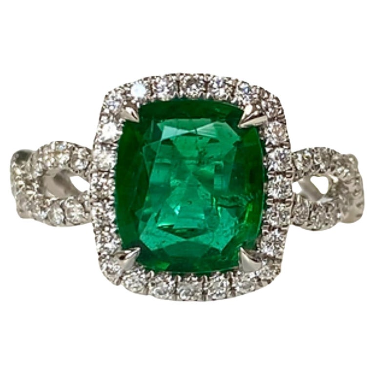 Customizable Art Deco Natural Emerald and Diamond White Gold Engagement