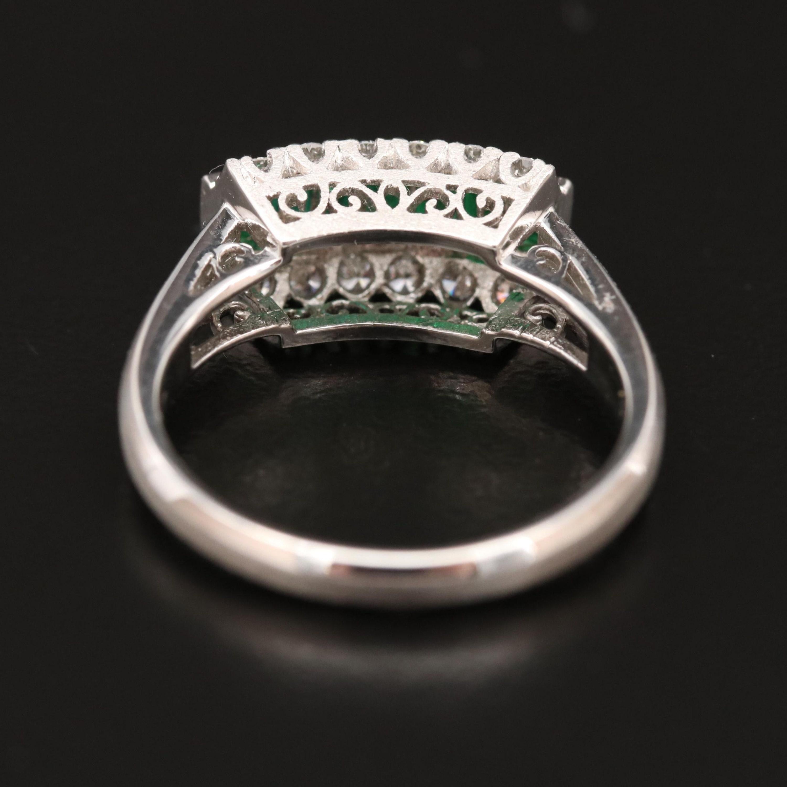 For Sale:  18K Gold Natural Emerald and Diamond Antique Art Deco Style Engagement Ring 4