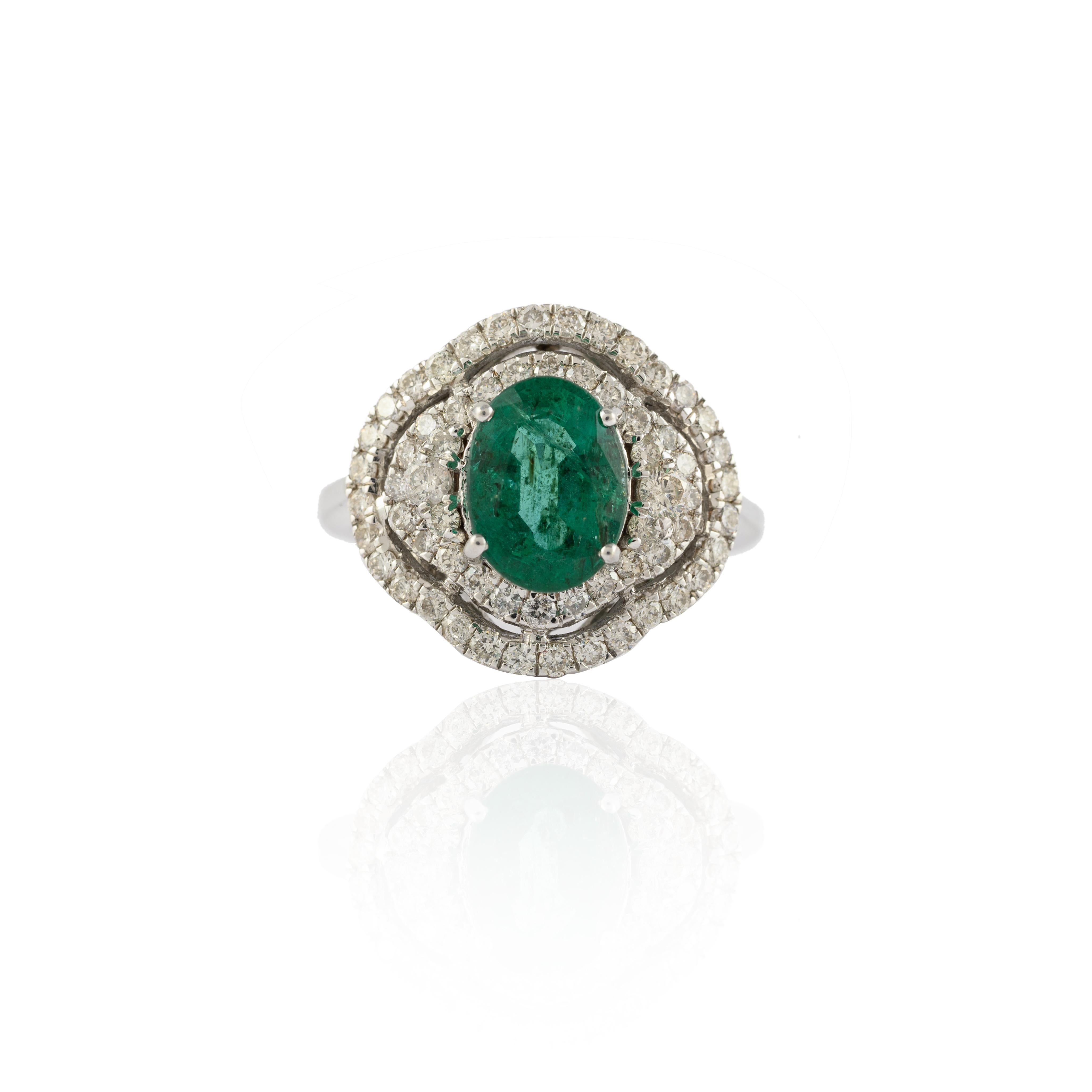 For Sale:  Art Deco Natural Emerald Regalia Ring with Diamonds 14k Solid White Gold 3