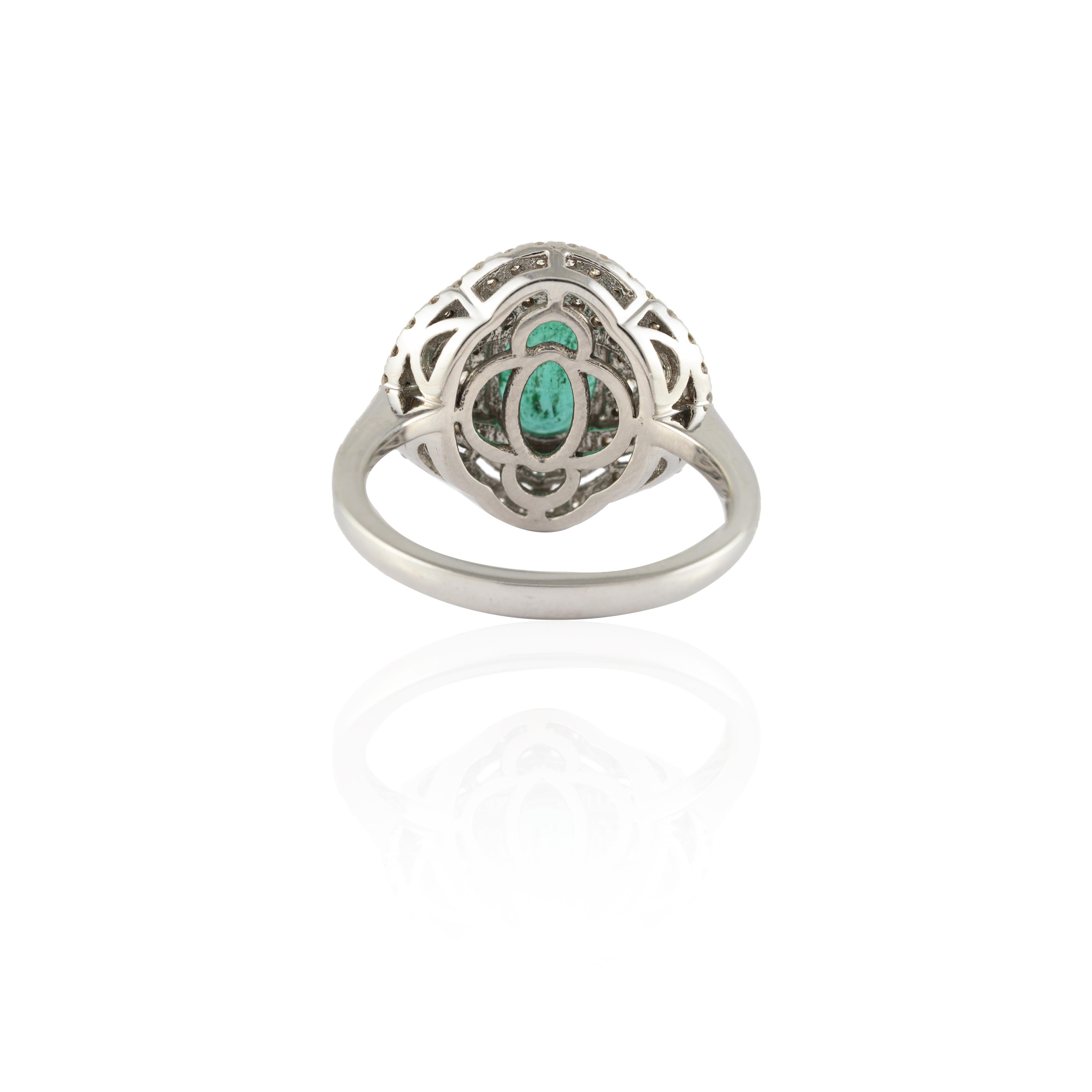 For Sale:  Art Deco Natural Emerald Regalia Ring with Diamonds 14k Solid White Gold 5