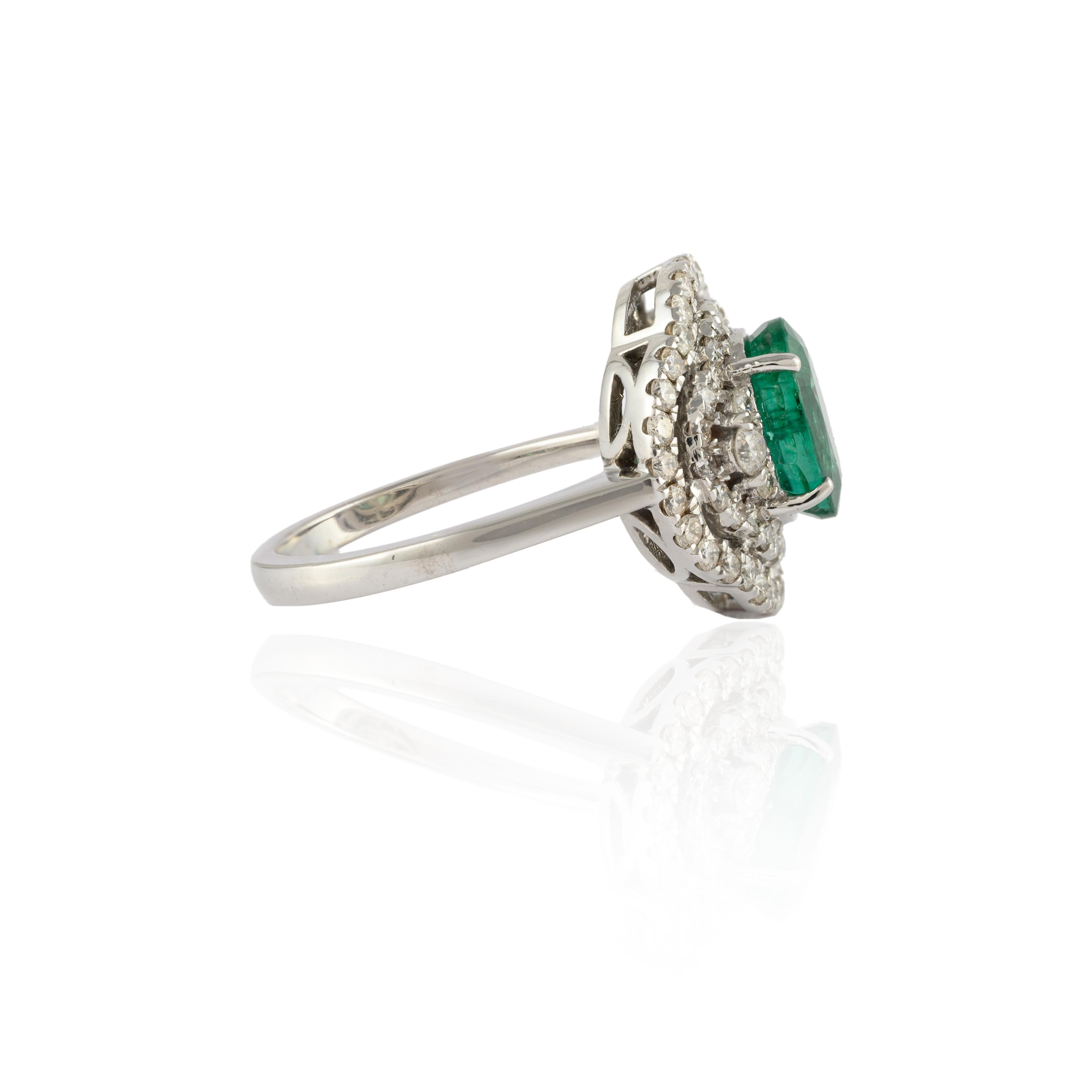 For Sale:  Art Deco Natural Emerald Regalia Ring with Diamonds 14k Solid White Gold 7