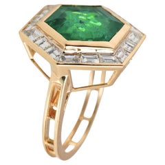 Art deco style  Natural high quality zambian Emerald & diamond ring 18k gold