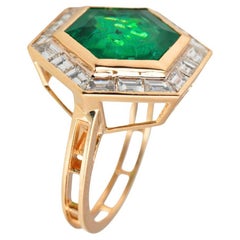 Art deco style Natural high quality zambian Emerald & diamond ring 18k gold