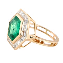 Art Deco 5.01ct Zambian Emerald & 1.48ct Diamond Ring, 18k Gold, India