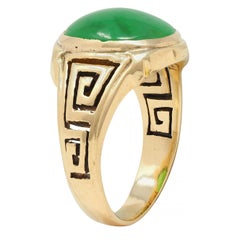 Porte-clés grecque antique Art déco en or jaune 14 carats et jade naturel certifié GIA
