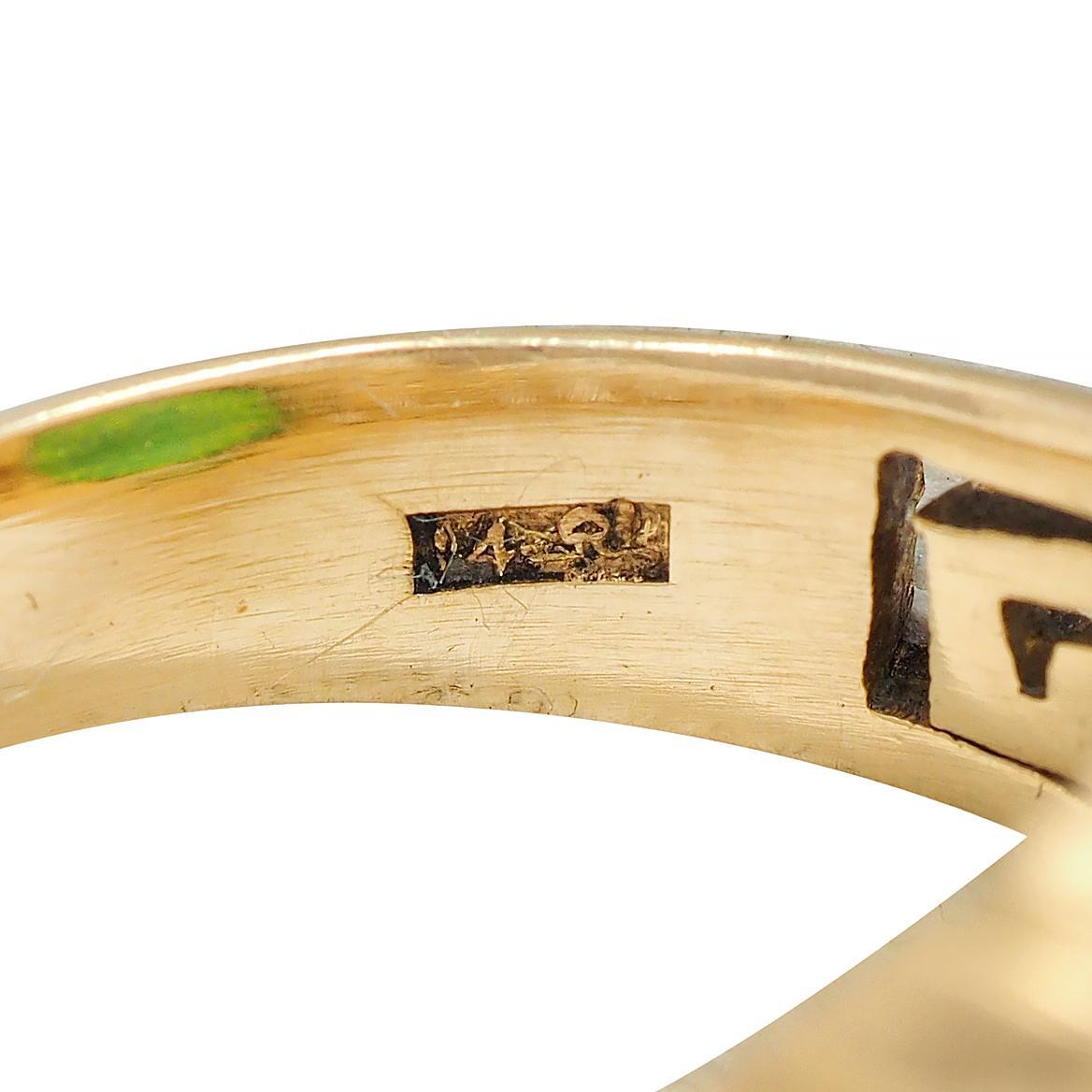 Art Deco Natural Jade 14 Karat Yellow Gold Greek Key Antique Signet Ring GIA 3