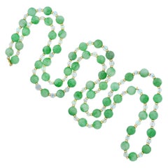 Art Deco Natural Jade and Moonstone Bead Necklace
