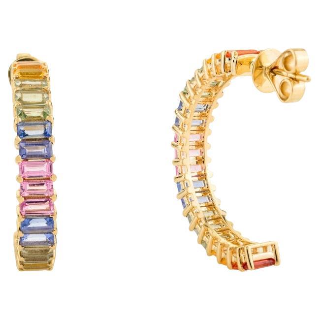 Boucles d'oreilles C.I.C. pour elle en or jaune 14k, Nature saphir multiple et ouvert en vente