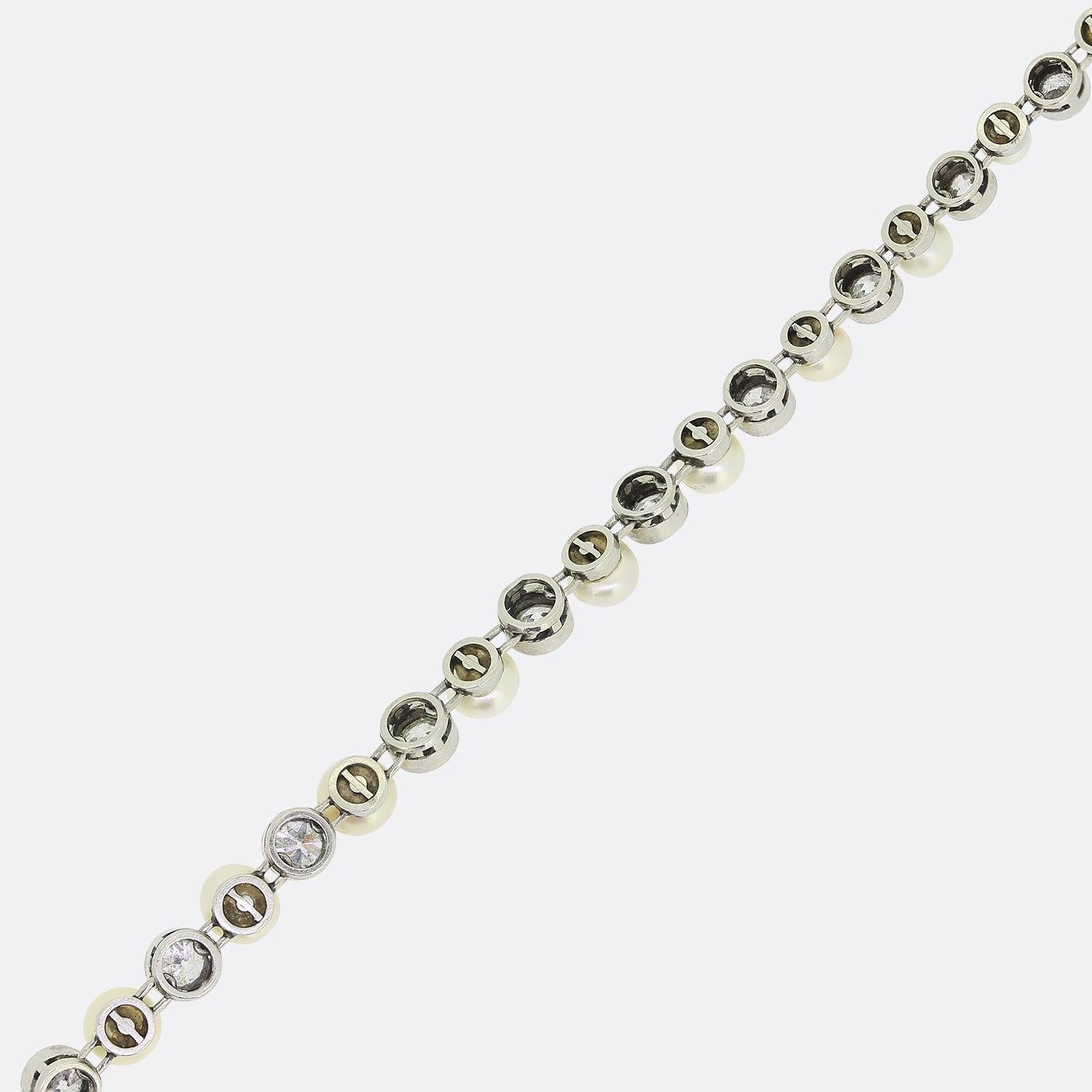 Women's Art Deco Natural Pearl and Diamond Bracelet For Sale