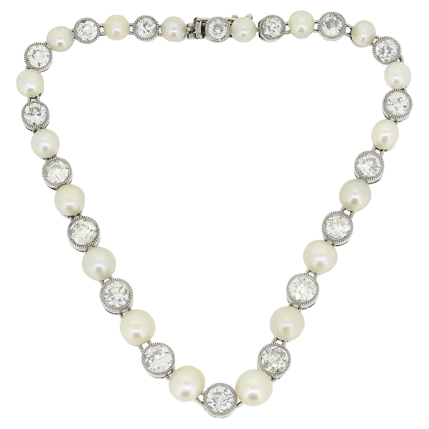 Art Deco Natural Pearl and Diamond Bracelet