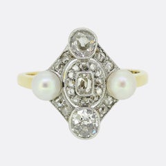 Art Deco Natural Pearl and Diamond Cluster Ring