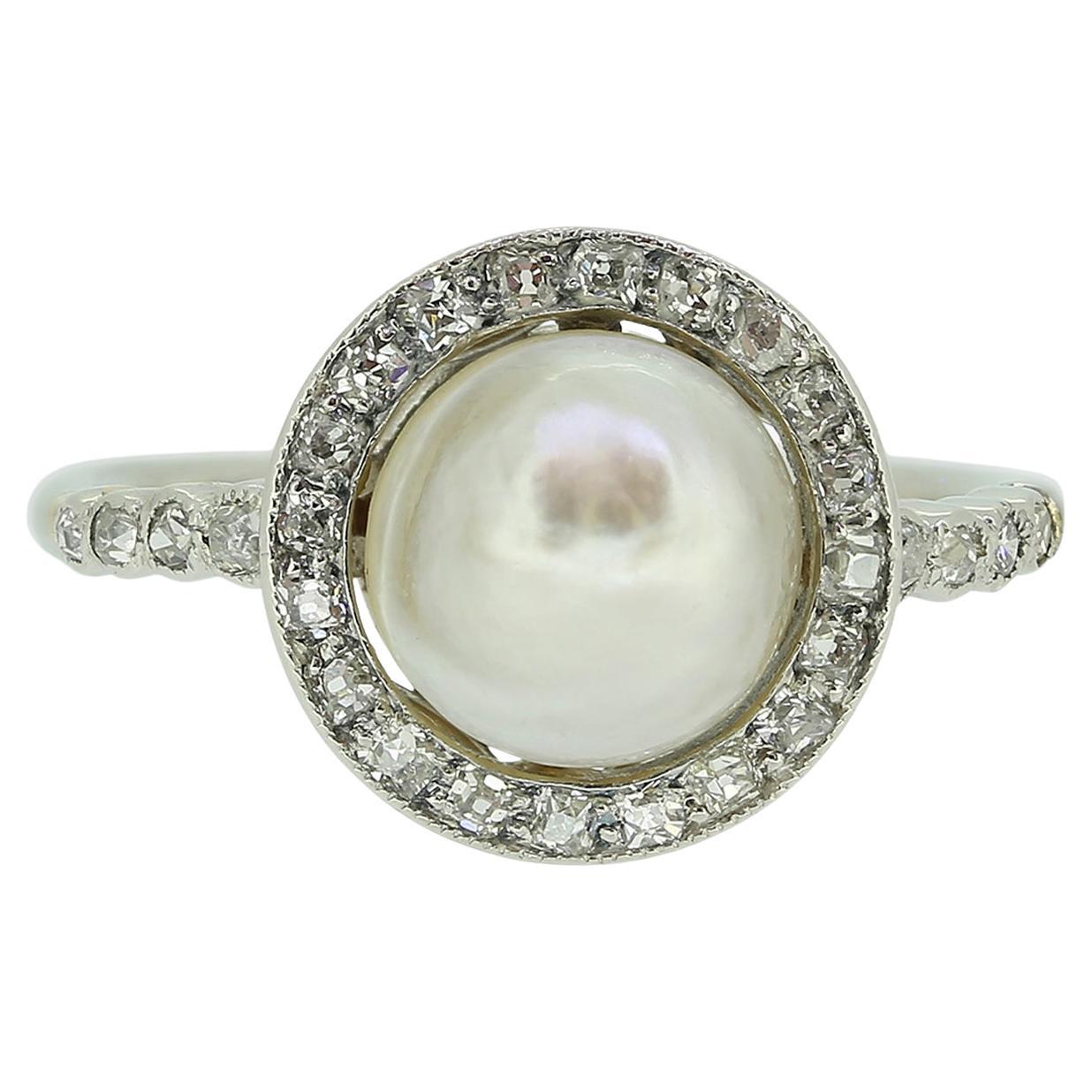 Art Deco Natural Pearl and Diamond Cluster Ring
