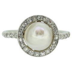 Art Deco Natural Pearl and Diamond Cluster Ring