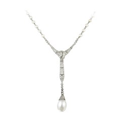 Art Deco Natural Pearl and Diamond Necklace