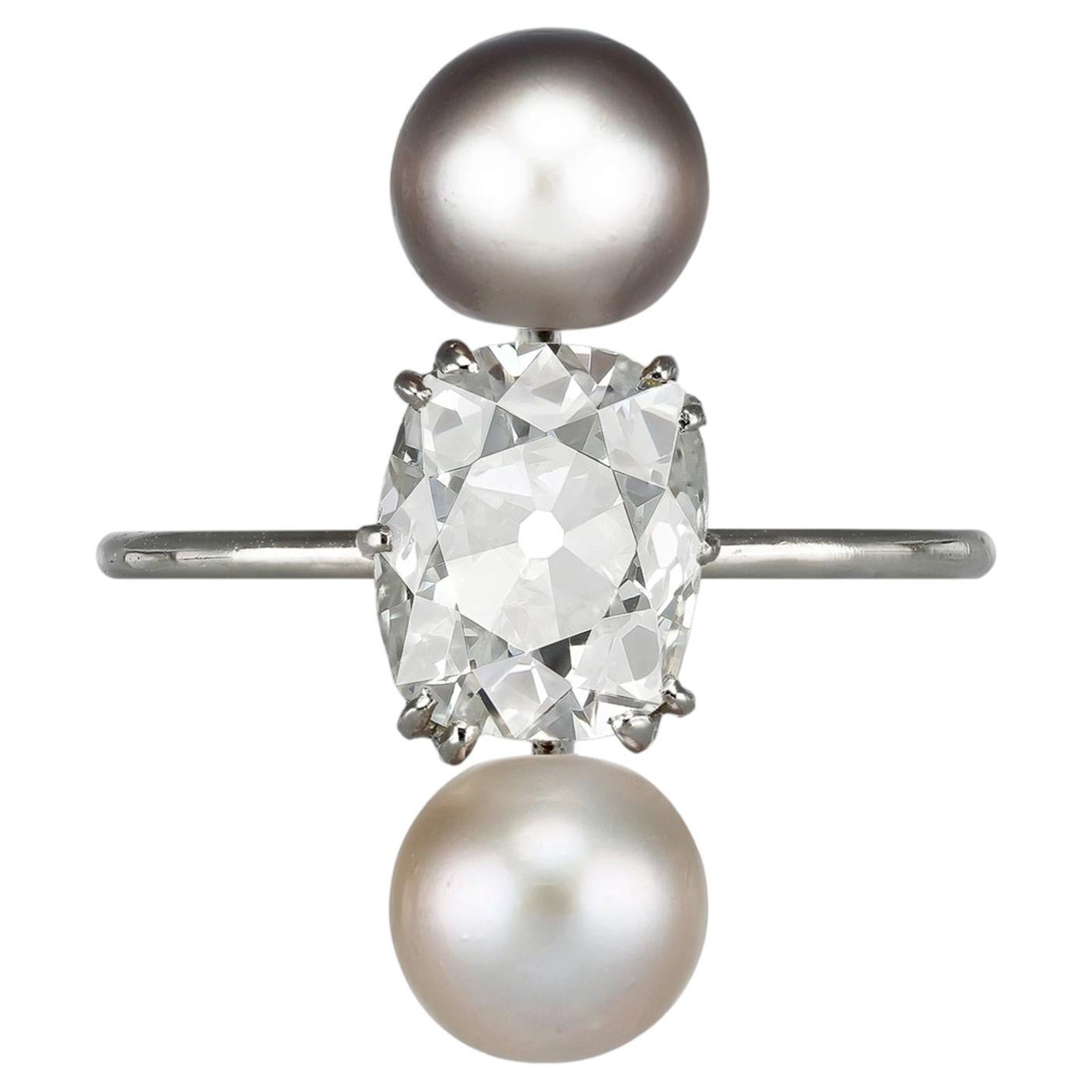 Art Deco natural pearl and diamond ring, circa 1925.
