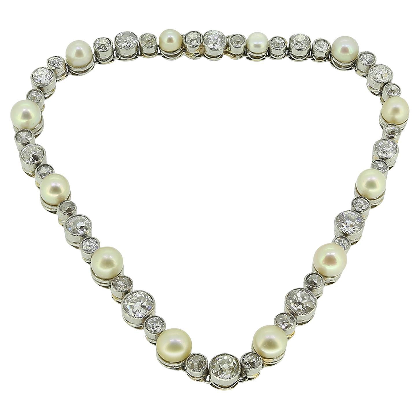 Pulsera Línea Art Decó Perla Natural y Diamante talla antigua en venta