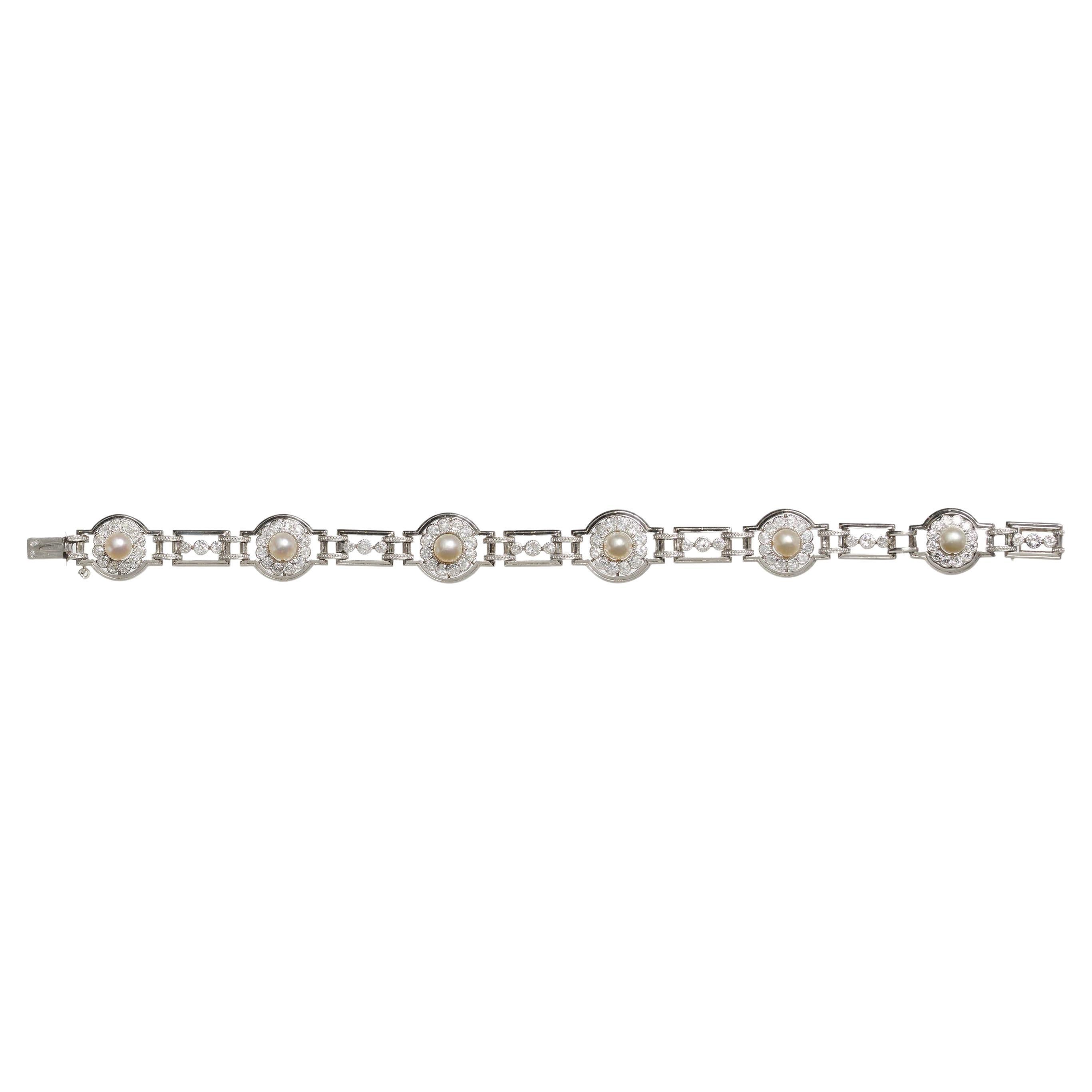 Bracciale Art Deco con perle naturali, diamanti e platino, circa 1930