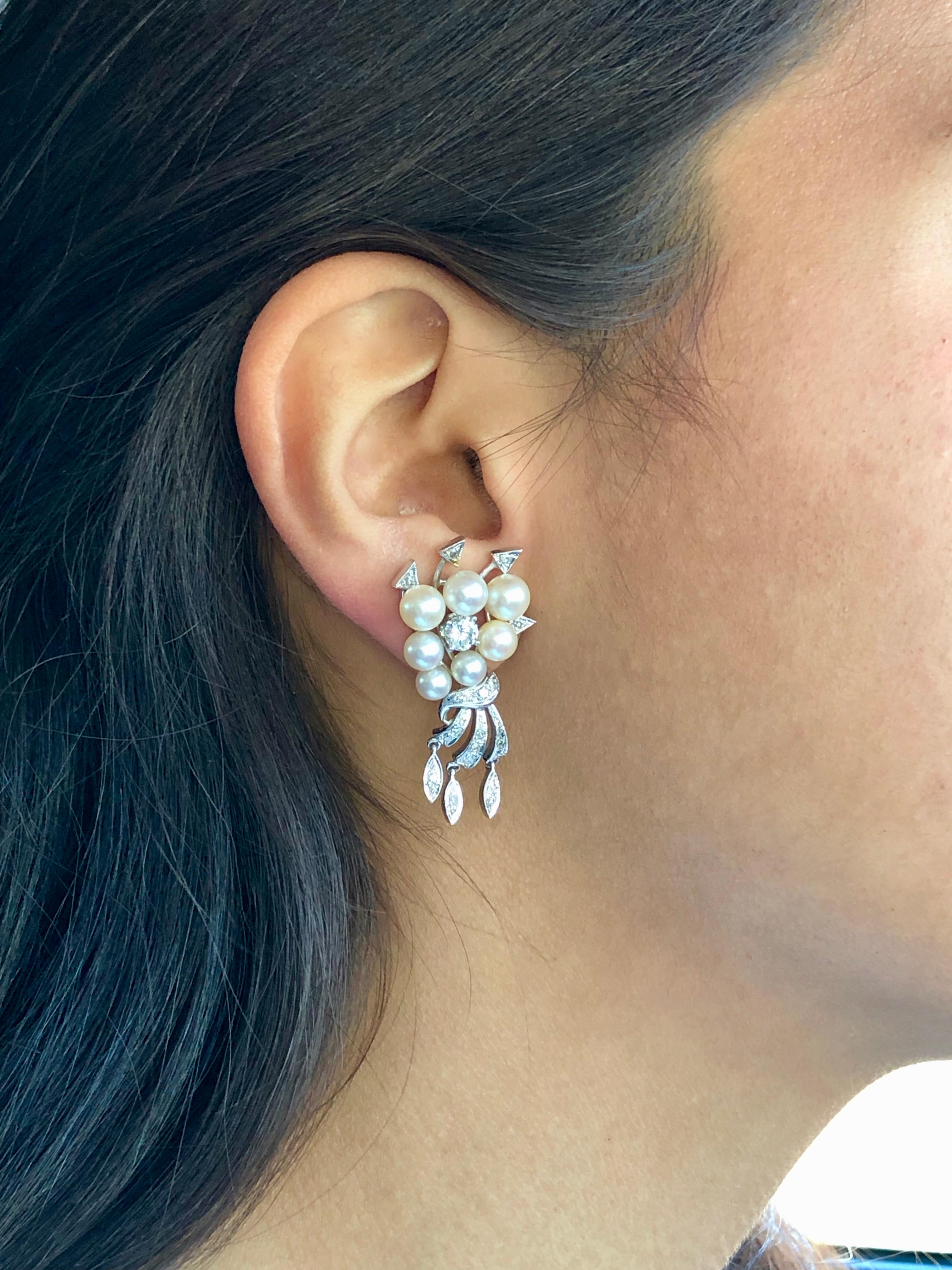 Women's Antique Art Deco Natural Pearl Diamond Drop Earrings