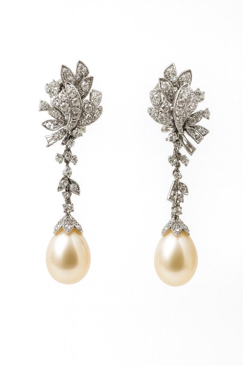 De las mujeres Pendientes Art Decó Perla Natural Diamante en venta