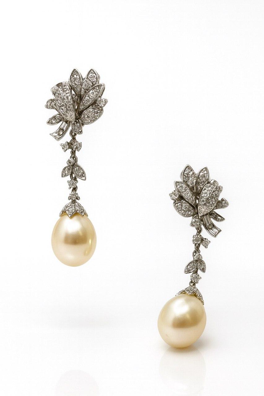 Pendientes Art Decó Perla Natural Diamante en venta 1