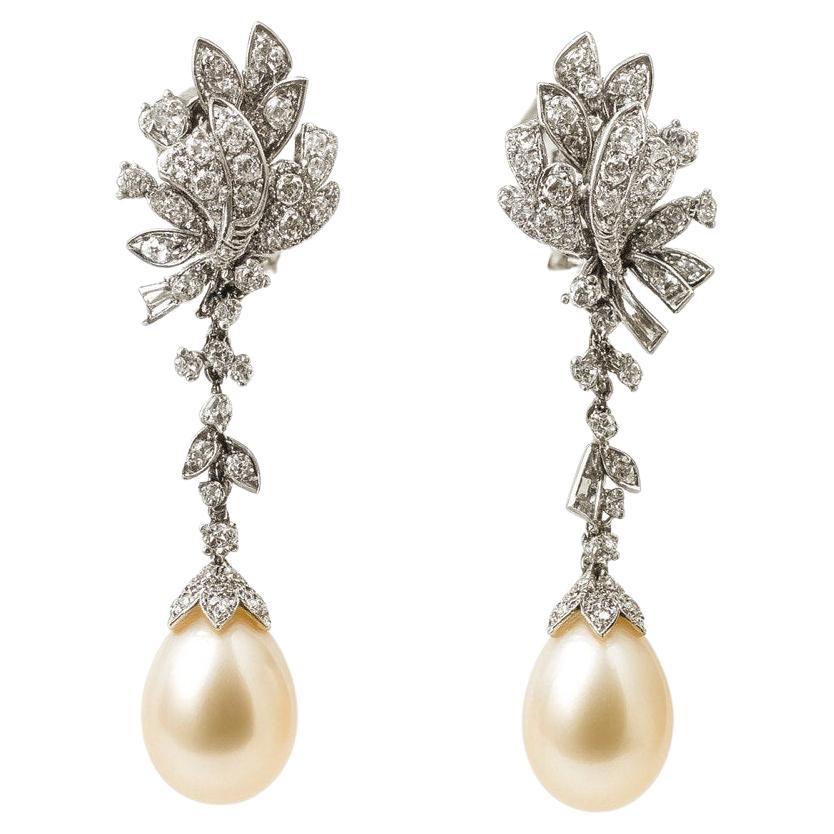 Art Deco Natural Pearl Diamond Earrings