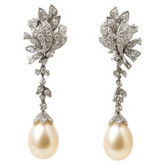 Art Deco Natural Pearl Diamond Earrings