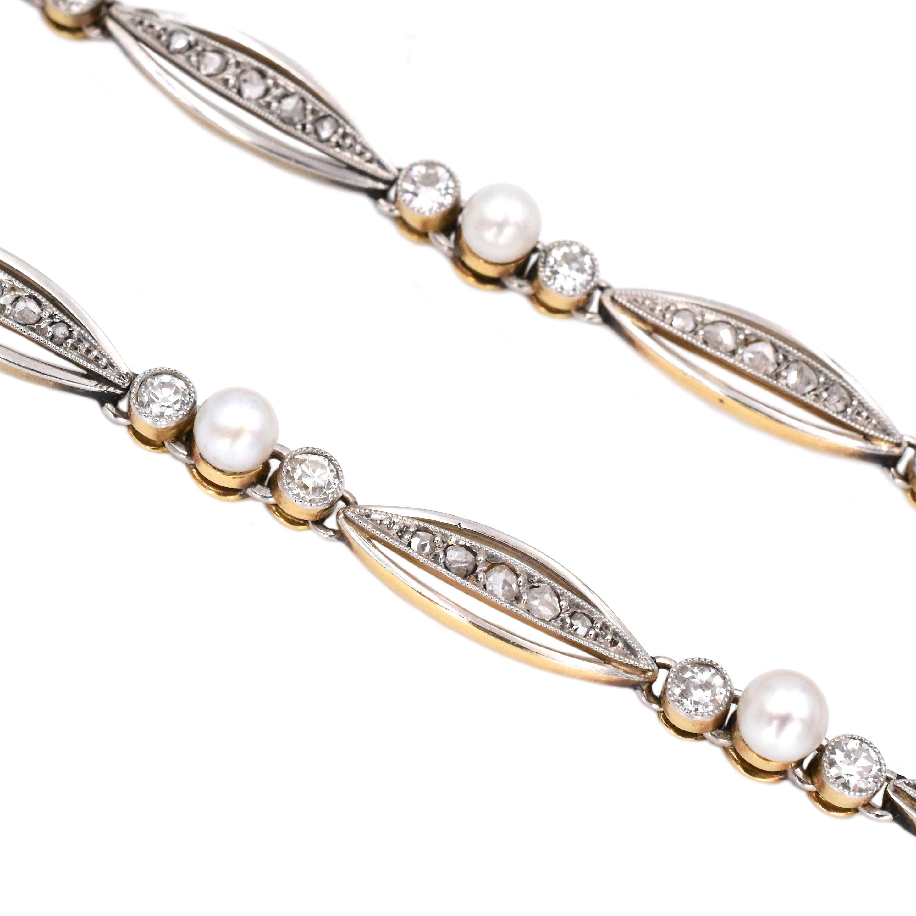 Art Deco Natural Pearl Diamond Necklace 4