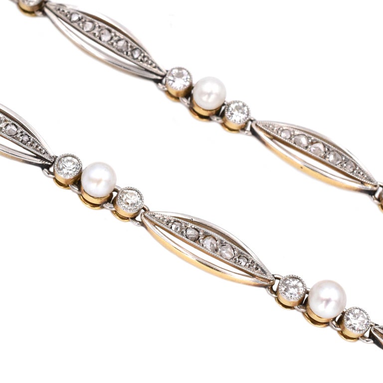Art Deco Natural Pearl Diamond Necklace For Sale at 1stDibs