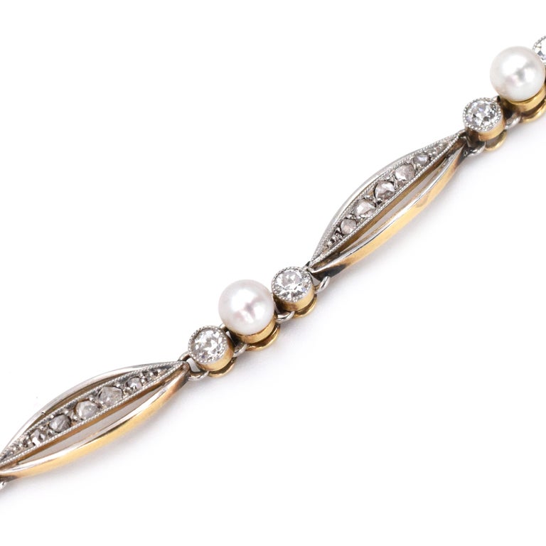 Art Deco Natural Pearl Diamond Necklace For Sale at 1stDibs