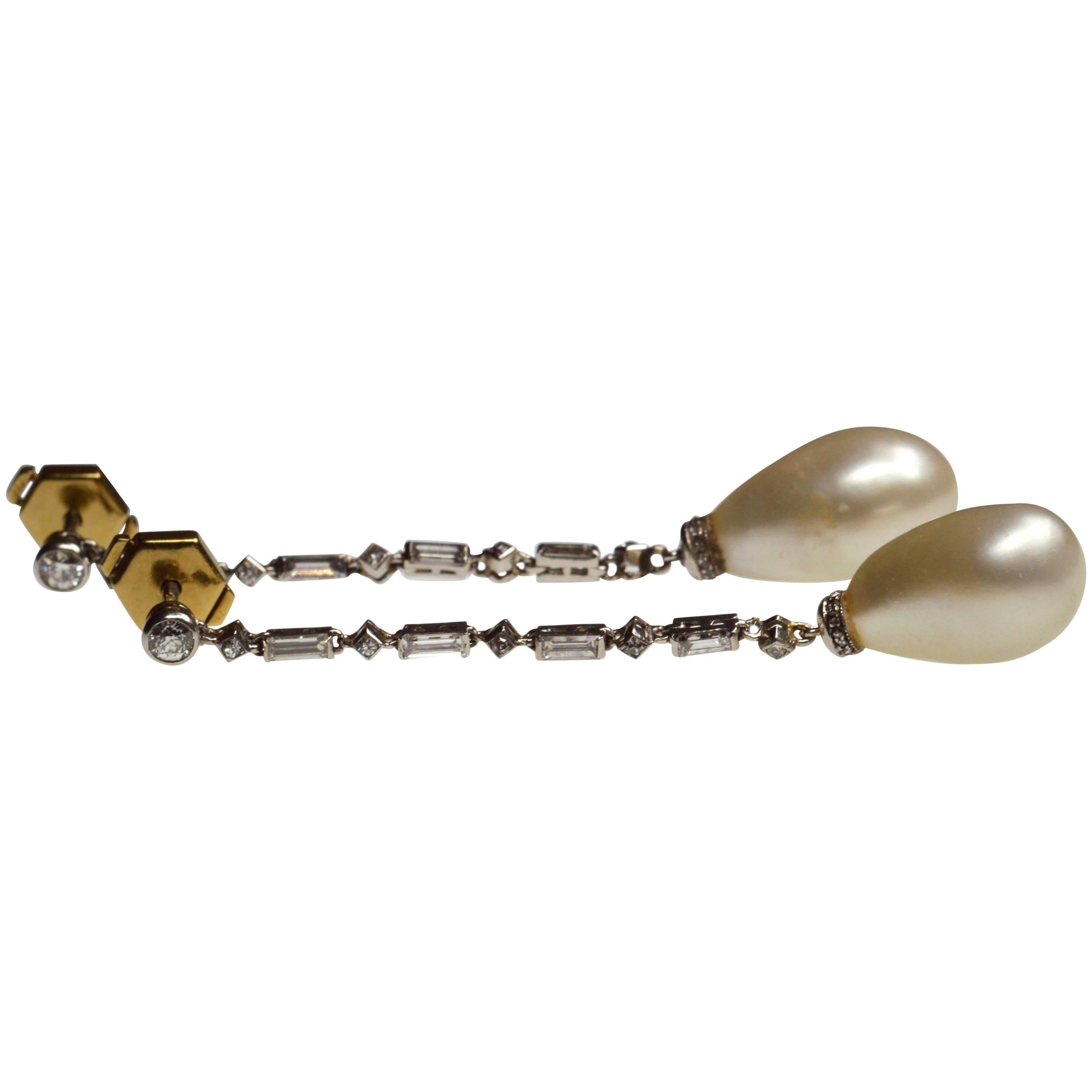Art Deco Natural Pearl Earrings For Sale