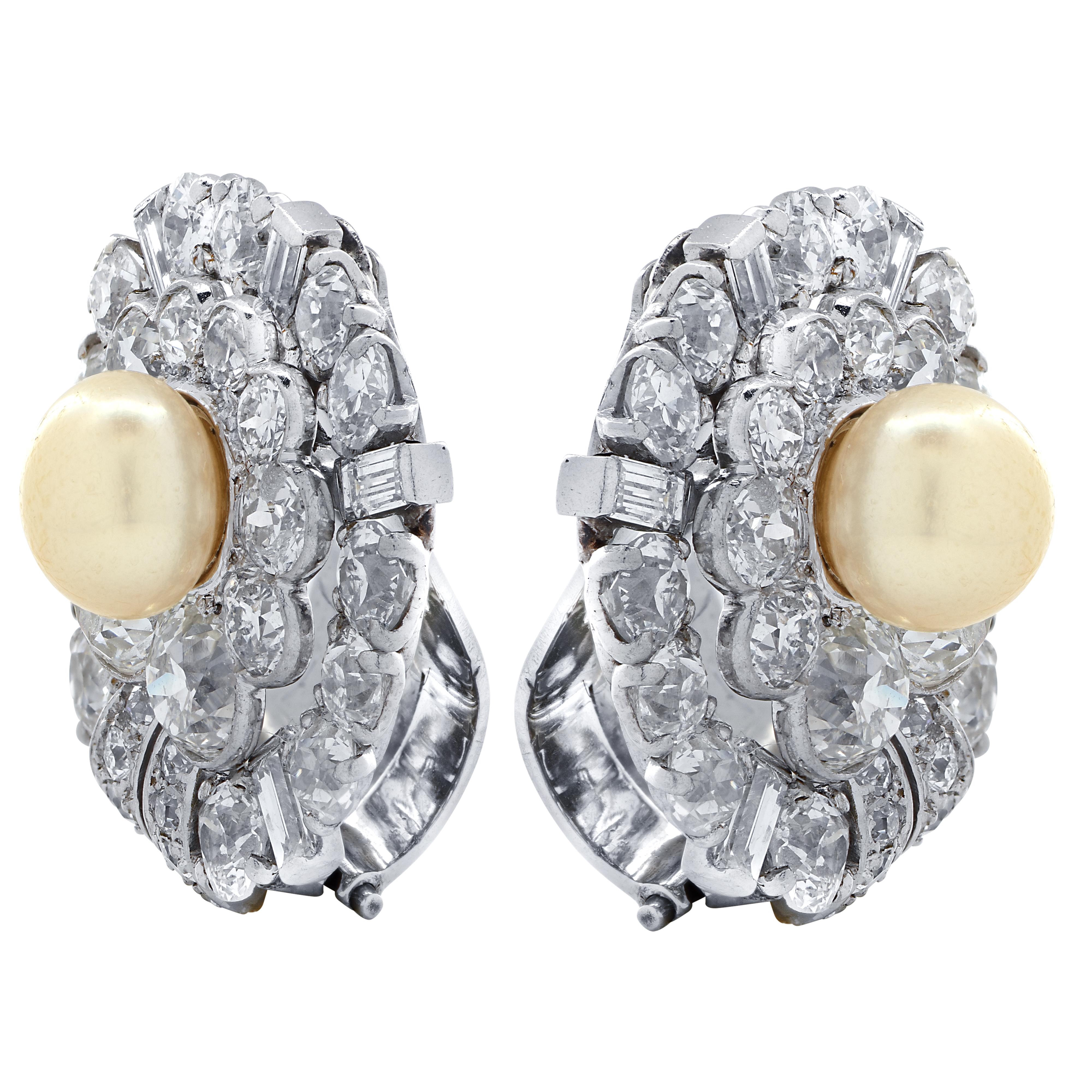 Art Deco Natural Pearl Old European Cut Diamond Earrings In Good Condition In Miami, FL