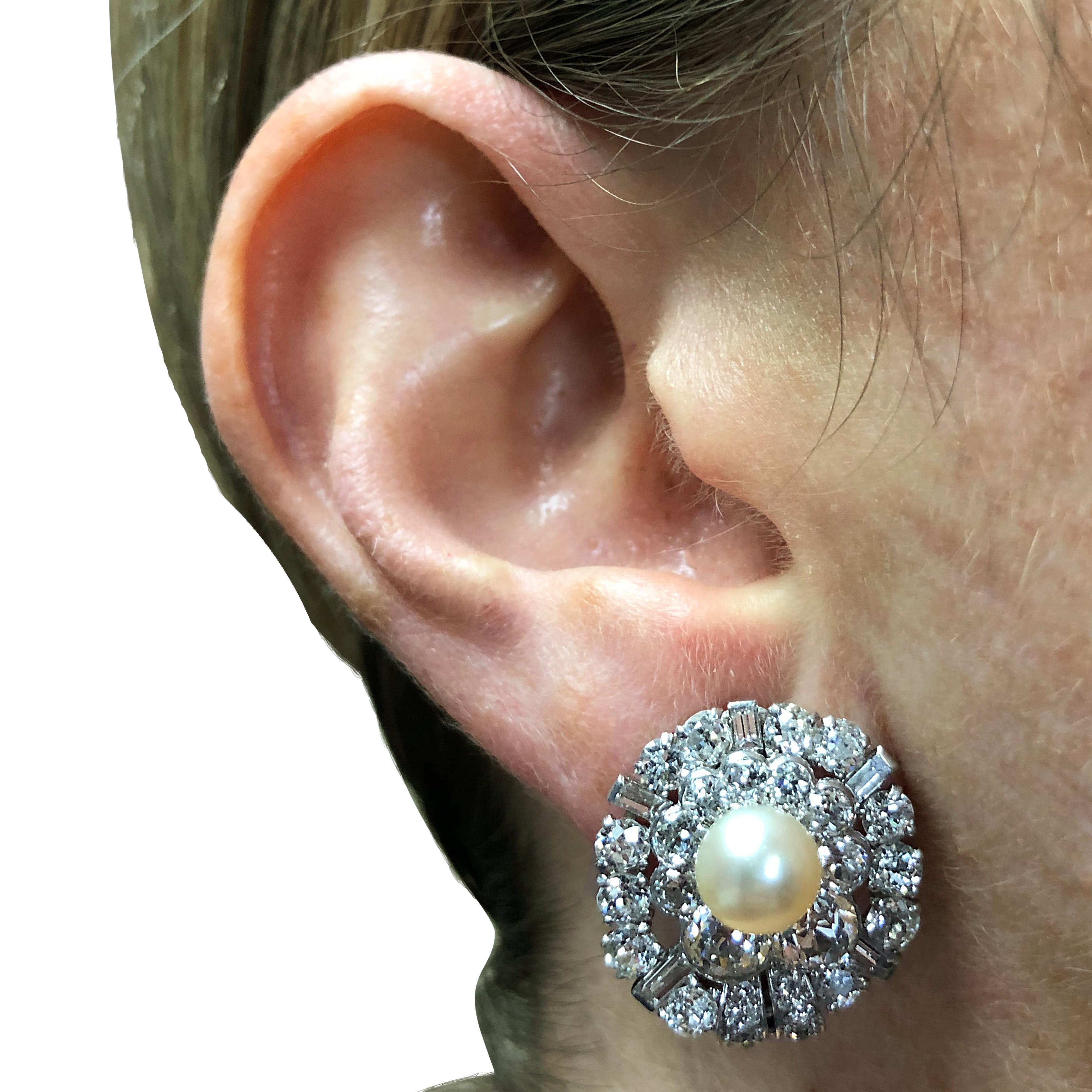 Women's Art Deco Natural Pearl Old European Cut Diamond Earrings