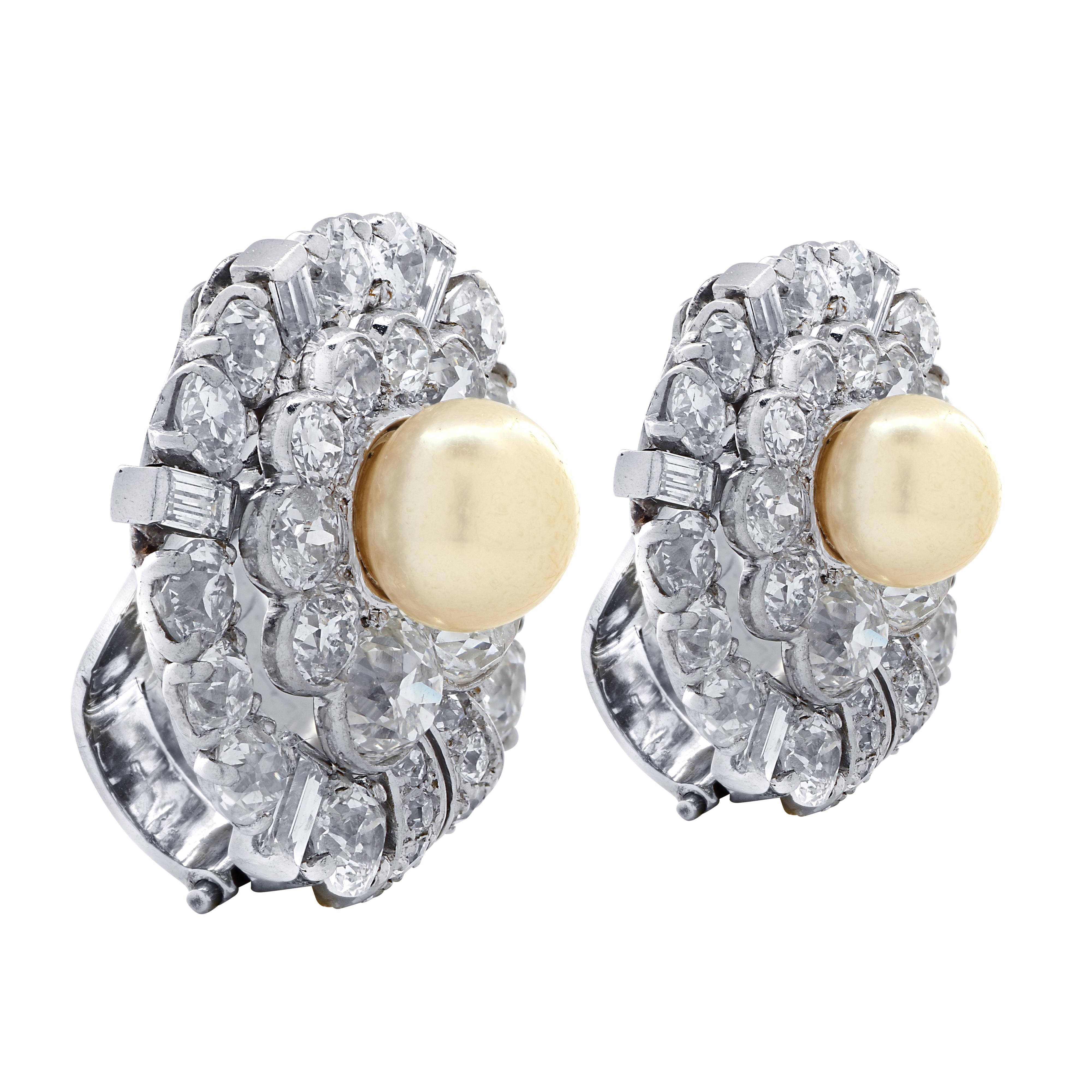 Art Deco Natural Pearl Old European Cut Diamond Earrings 1